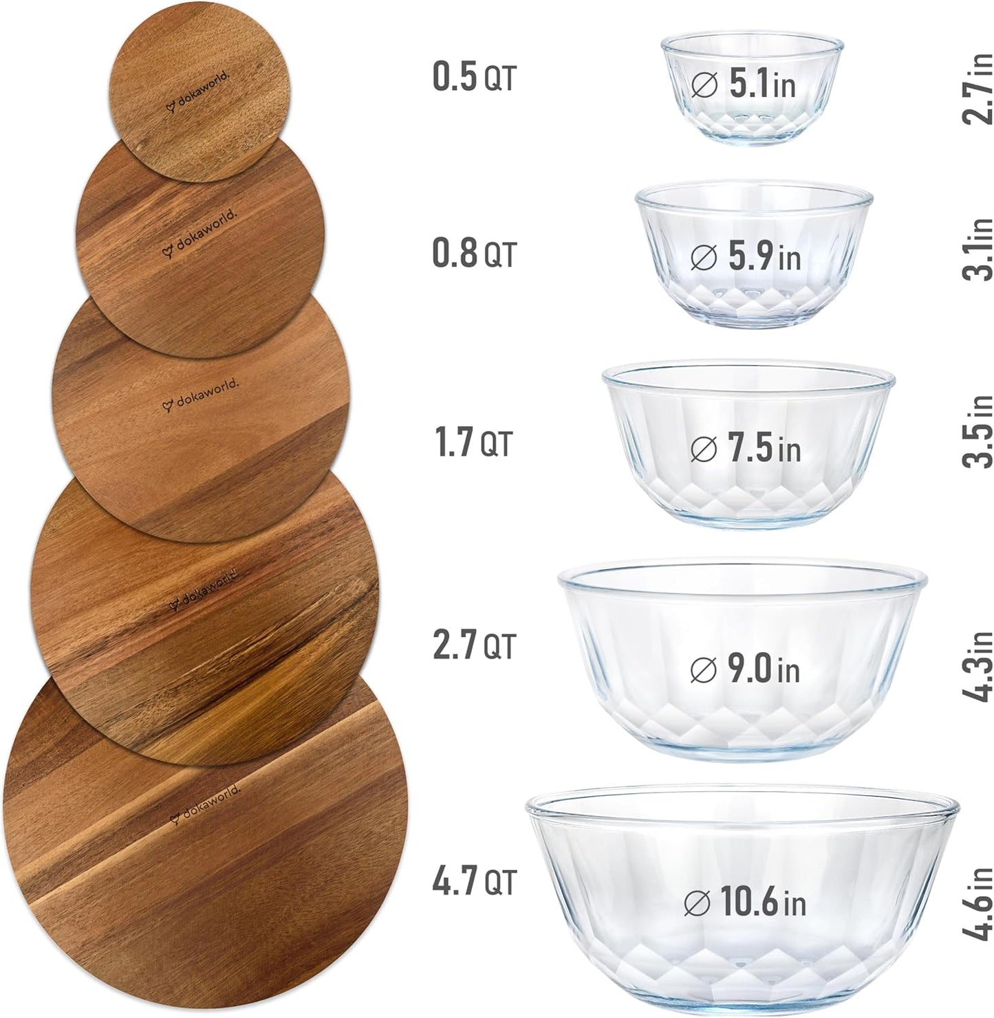 Set of 4 Stackable Space-Saving Nesting Glass Bowls with Airtight Acacia Lids for Lunch, Meal & Food Prep - Microwave & Oven-ready BPA Free Durable Heat Resistant Inert Borosilicate Glass
