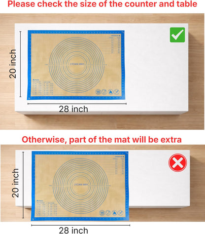 Silicone Pastry Mat with Measurements, 28 x 20 Inch Extra Thick Non-Slip Nonstick XL Baking Mat for Dough Rolling, Kneading, Fondant and Pie, Red