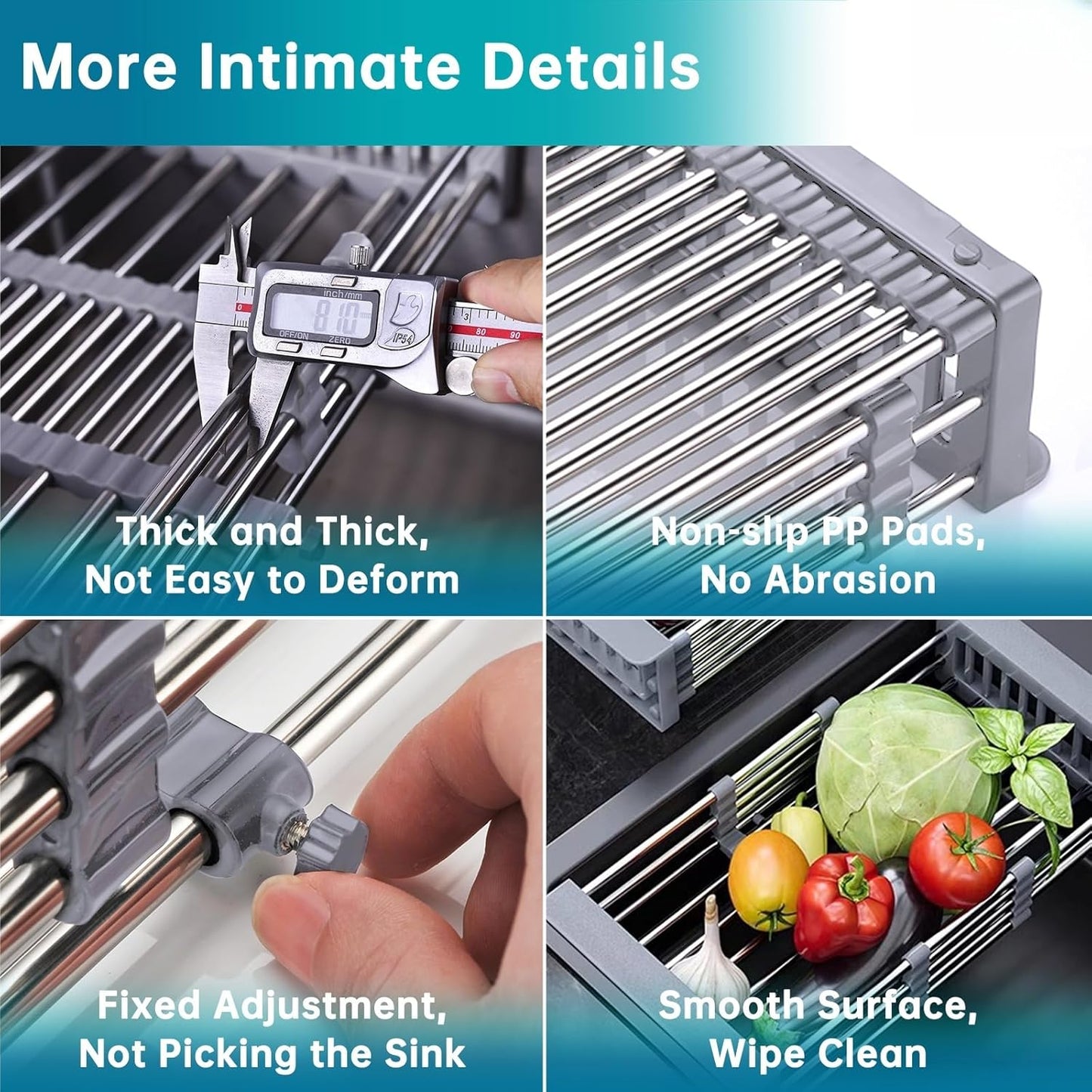 Dish Drying Rack, Over The Sink Dish Drying Rack, Stainless Steel Dish Drainer with Adjustable Arms Holder Functional Kitchen Sink Organizer for Vegetable and Fruit