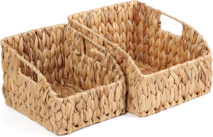 FEILANDUO Pantry Organizers Wicker Baskets for Organizing with Handles Handwoven Wicker Storage Bins Baskets for Shelves Boho Home Decor (Natural(Water Hyacinth), Set of 2