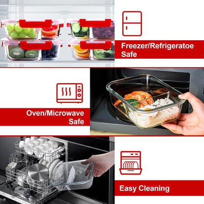 VERONES 5 Pack Glass Meal Prep Containers 2 Compartment Set, 36OZ Airtight Lunch Containers, Glass Food Storage Containers with Lids, for Microwave, Oven, Freezer & Dishwasher Friendly,White