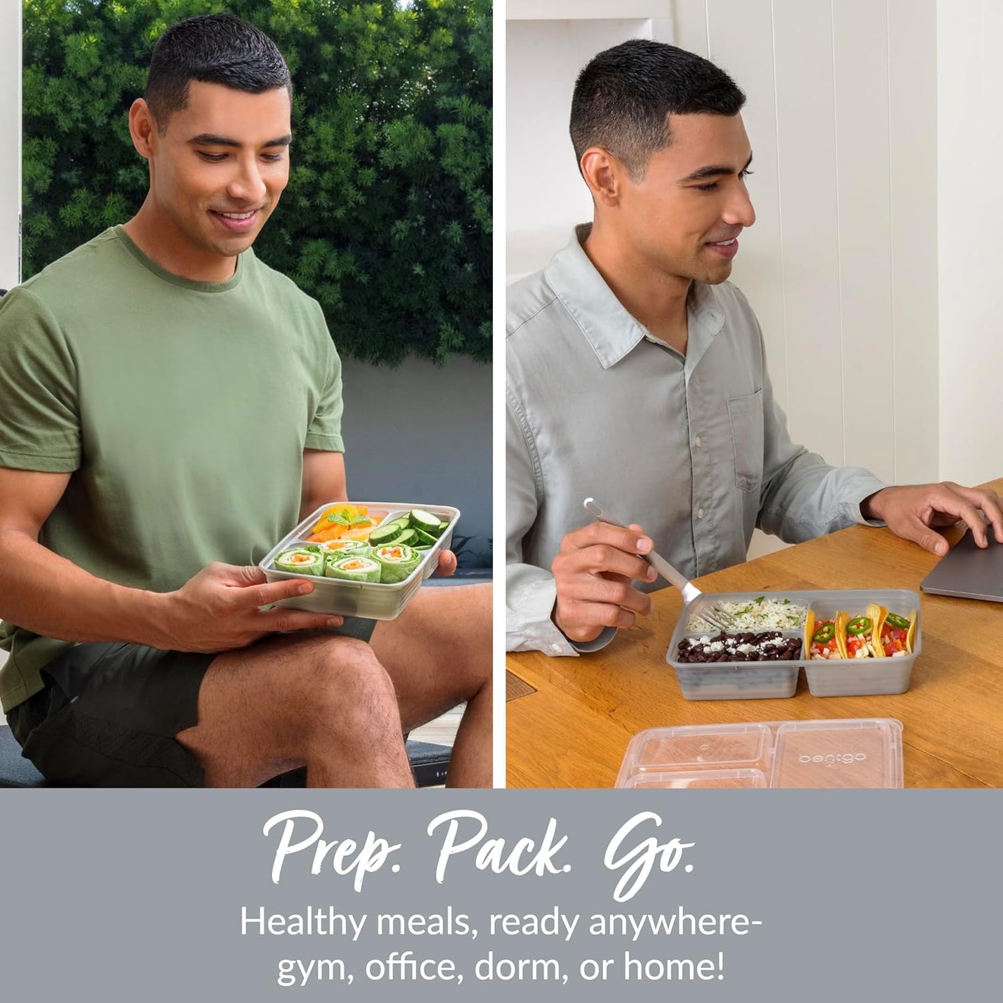 Bentgo Prep - 20-Piece 3-Compartment Reusable Meal Prep Containers with Lids, PFAS & BPA Free Materials, Durable, Microwave, Freezer, & Dishwasher Safe To Go Food Storage (Stone Gray)