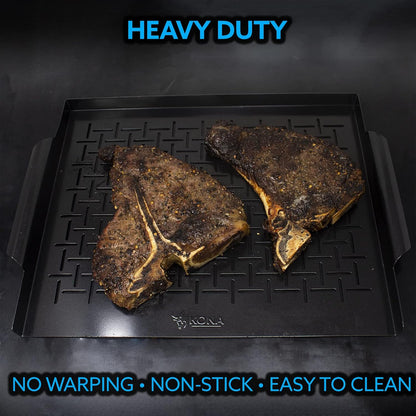 Kona Grill Tray - Heavy Duty BBQ Grilling Pan Will Never Warp & Enameled For Easier Cleaning - BBQ Accessory For Fish, Vegetables, Kabobs - 16x12 x1 inch