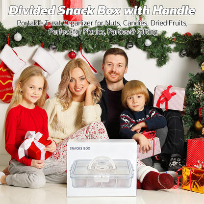 Divided Serving Tray with Lid and Handle,Time Recording 8 Compartments Snackle Box Container - Charcuterie Board for Portable Snack Platters - Clear Organizer for Fruits Snacks,Perfect for Travel