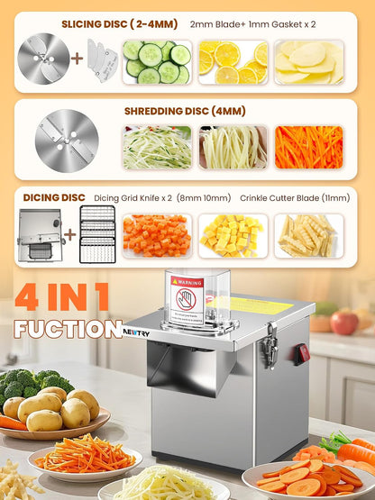NEWTRY 4-in-1 Commercial Vegetable Processor, 200W Slicer Dicer Shredder
