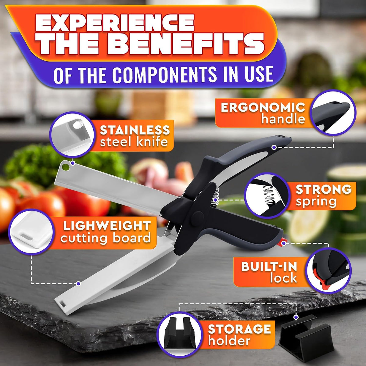 2 in 1 Kitchen Scissors for Food with Knife Sharpener (Grey)