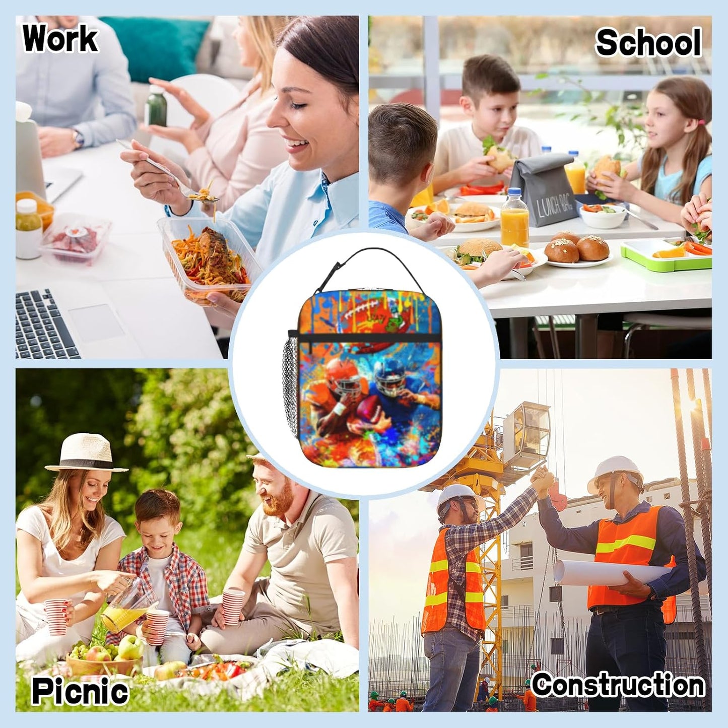 Boys Lunch Box for School Insulated Football Lunch Bag for Kid Boys Girls Teen Bento Boxes to School Office Picnic Travel Hiking Lunchbag Waterproof Leakproof with Adjustable Shoulder Strap