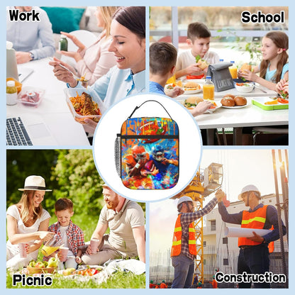 Boys Lunch Box for School Insulated Football Lunch Bag for Kid Boys Girls Teen Bento Boxes to School Office Picnic Travel Hiking Lunchbag Waterproof Leakproof with Adjustable Shoulder Strap