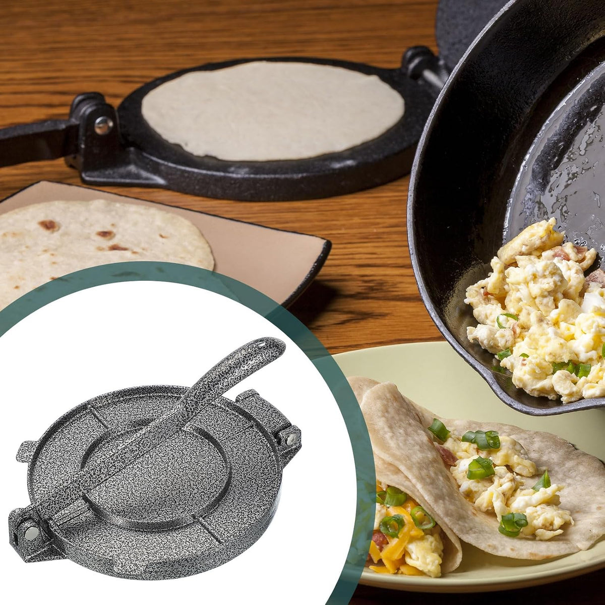 uxcell Aluminium Alloy Dough Press Taco Maker Taco Press Kitchen Utensil Tool for Cooking Chef Silver