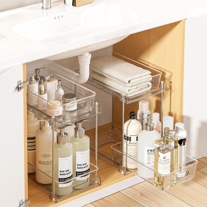 Vtopmart 4 Pack Bathroom Under Sink Organizers Organizer, 2 Tier Clear Pull-Out Organization (S-Standard)