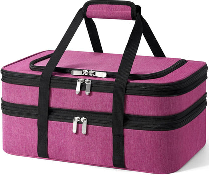 Double Insulated Casserole Carrier - Portable Casserole Carriers for Hot or Cold Food Lunch Tote Warmer or Cooler Bag for Potluck Parties Picnic Cookouts, Fits 9" x 13" Baking Dish - Grey