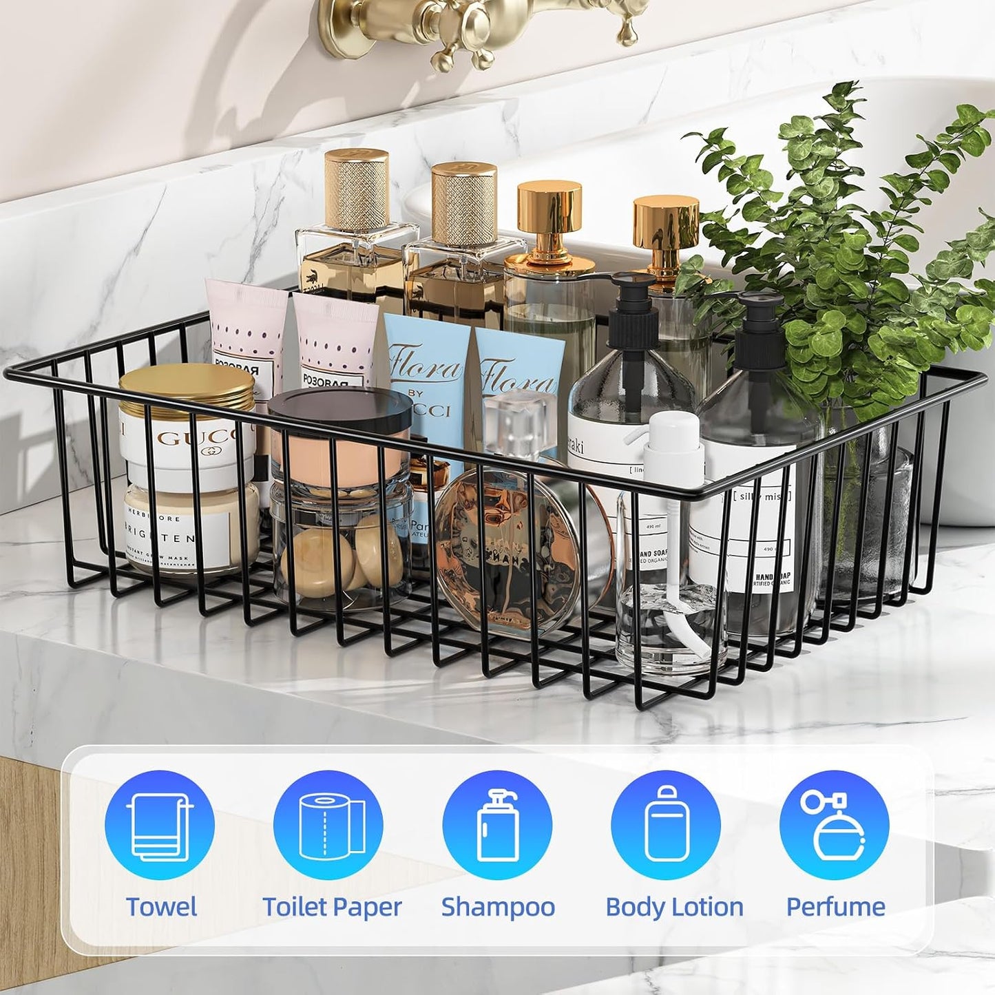 Simple Trending 6 Pack Large Wire Baskets for Organization, Metal Pantry Storage Baskets for Cabinet, Kitchen, Garage, Bathroom, Black