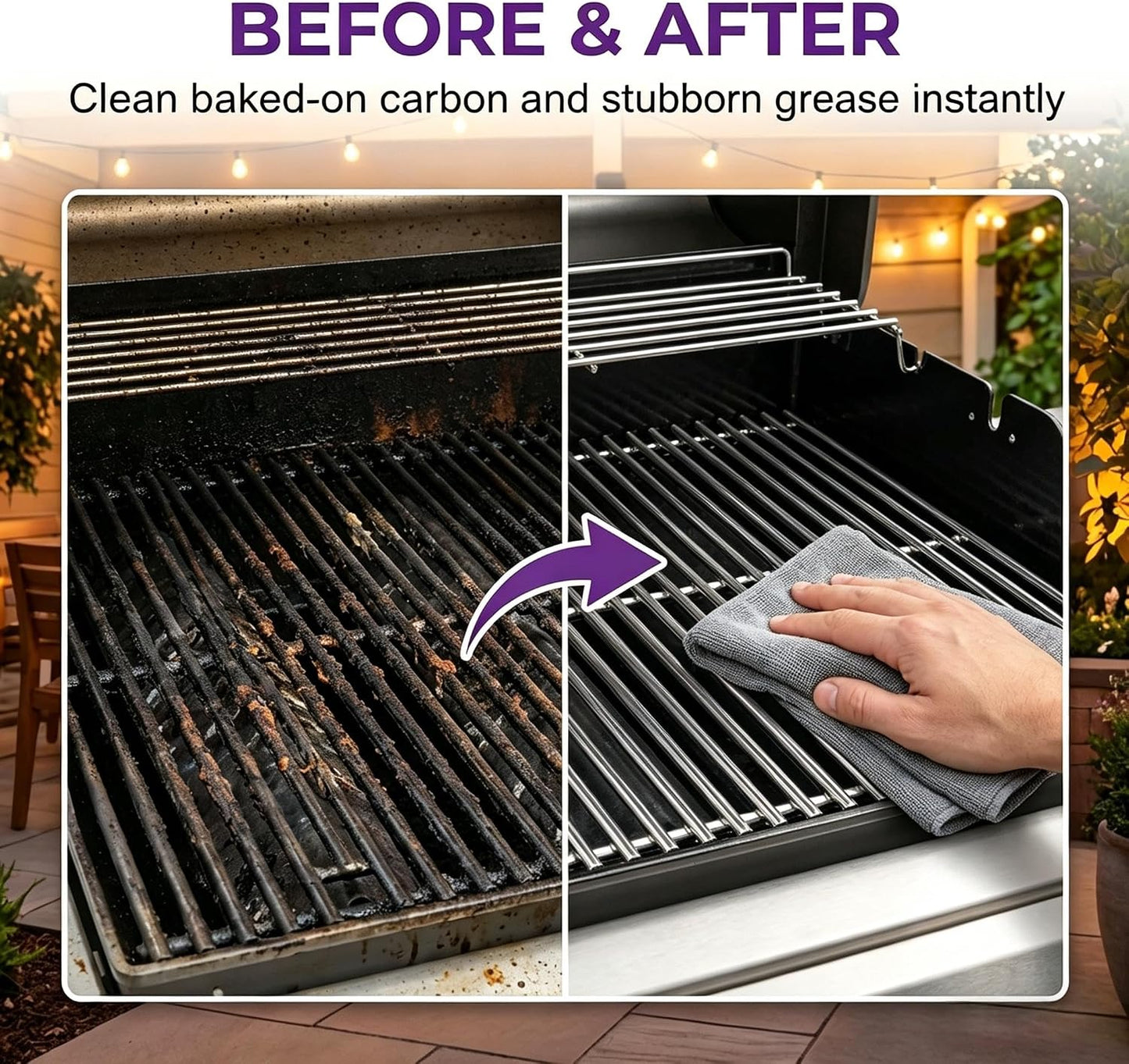 Heavy Duty Grill Degreaser Spray, 2026 Upgrade Heavy Duty Grill Grease Eraser Spray with Cloth Sponge Scrubber Set,Remove Stubborn Grease Smoky Stains Outdoor BBQ Smoker Grates (2)