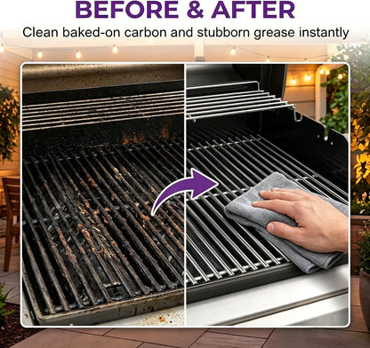 Heavy Duty Grill Degreaser Spray, 2026 Upgrade Heavy Duty Grill Grease Eraser Spray with Cloth Sponge Scrubber Set,Remove Stubborn Grease Smoky Stains Outdoor BBQ Smoker Grates (2)