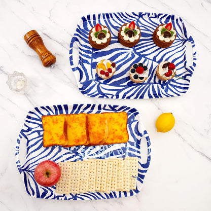 TP Large Serving Trays with Handles, 19" x 12" Melamine Serving Platters for Food, Turkey, Set of 2 Rectangular Trays for Party, Pure White