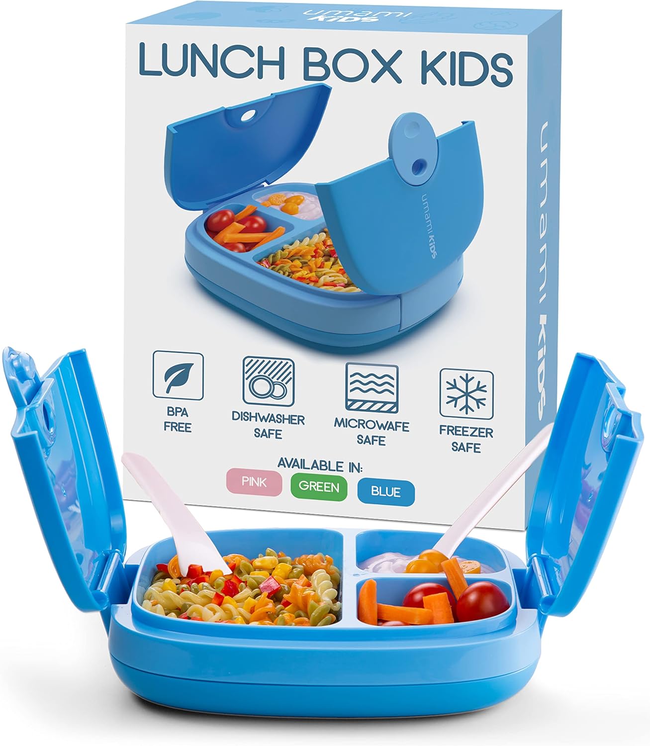 Umami All-in-1 Bento Box for Kids, Ice-pack & Utensils Included, 100% Leakproof & BPA free, Parents' favorite Lunch Box Kids (Green, 27 oz)