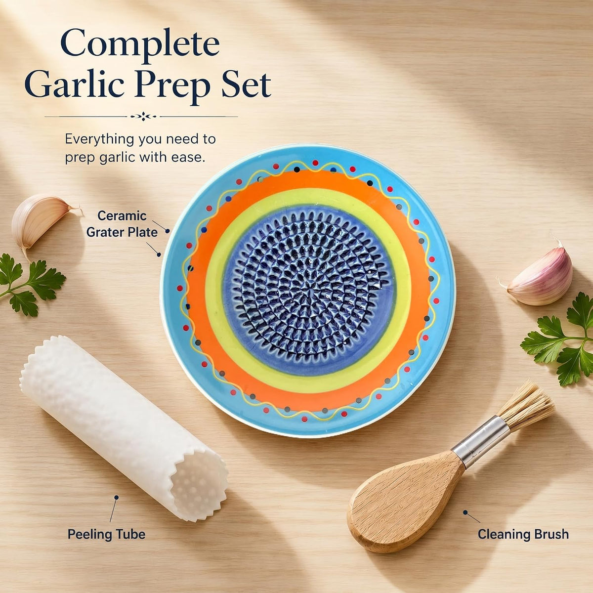 Handcrafted Ceramic Garlic Grater Plate, Ocean Blue