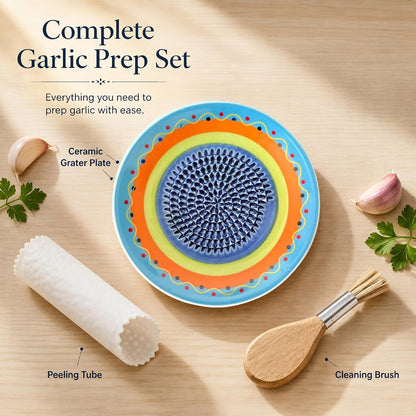 Handcrafted Ceramic Garlic Grater Plate, Ocean Blue