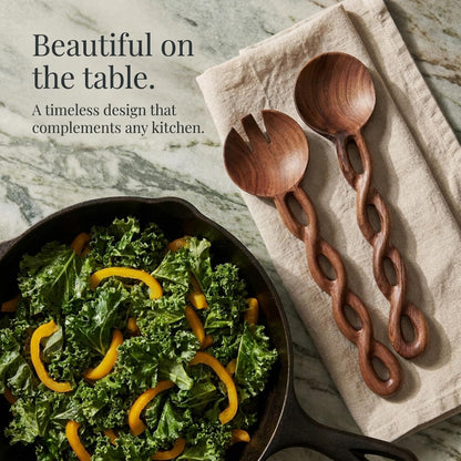 Salt & York 13-Inch Walnut Wood Salad Tongs, Handcrafted Wooden Serving Utensils for Tossing Salad, Pasta, Side Dishes & Entertaining, Farmhouse Kitchen & Cookware, Ideal Wedding and Housewarming Gift