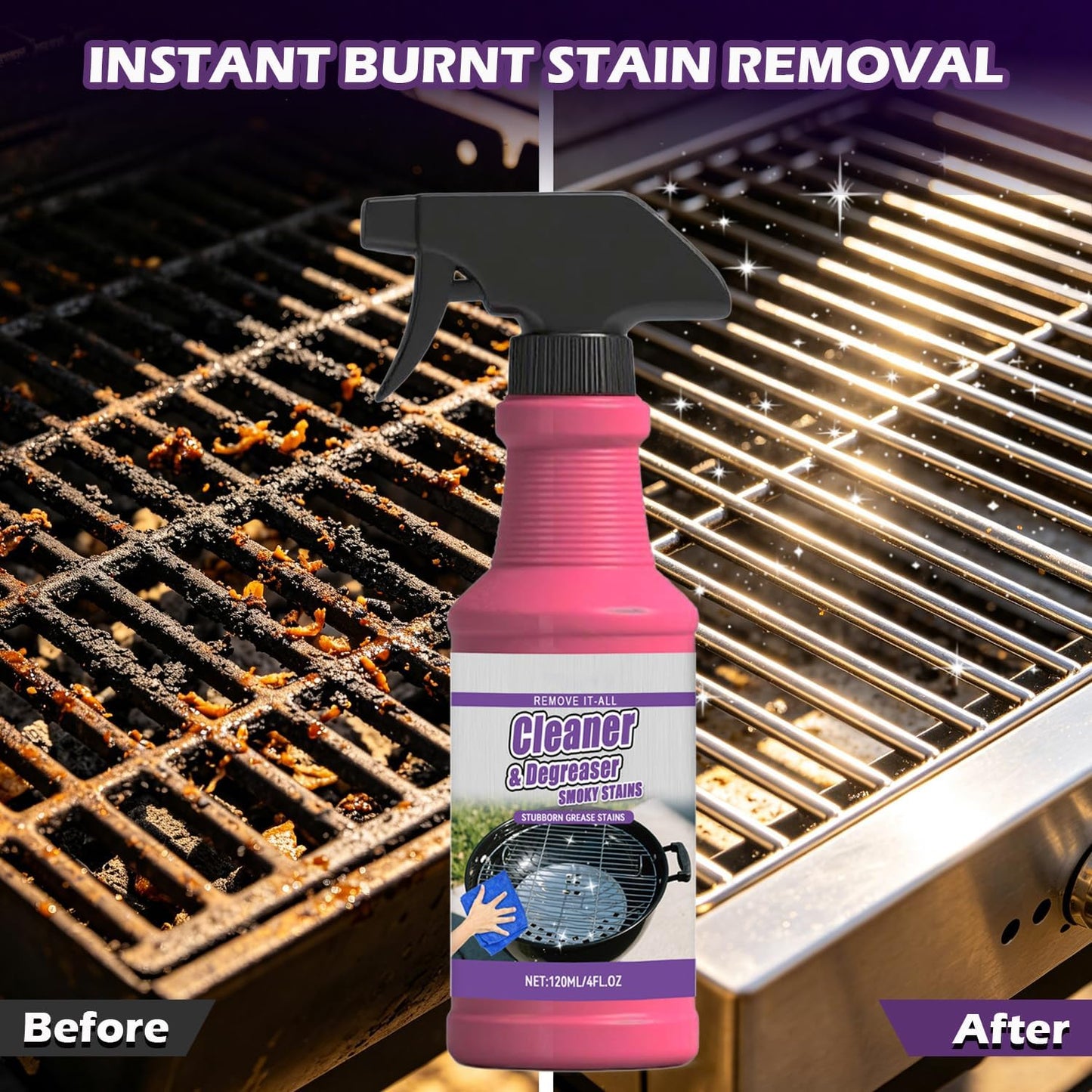 Fast-Acting Heavy-Duty Grill Degreaser Spray, 2026 New Heavy Duty BBQ Grill Degreaser, All Purpose BBQ Grill Cleaner for Burnt Food & Grease (1, 4FL)