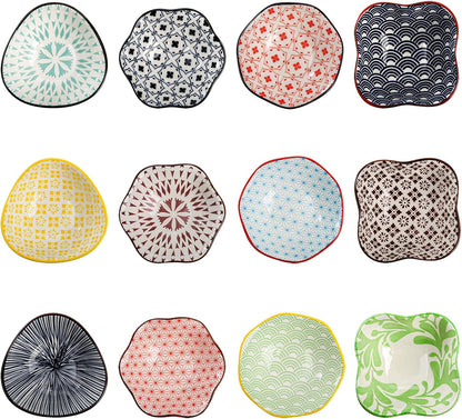 Frcctre Set of 12 Ceramic Dipping Sauce Bowls, 3 Oz Porcelain Pinch Bowls Soy Sauce Dish Set, Small Prep Bowl Condiments Dishes Side Dishes for Sauces Ketchup Appetizer Condiment BBQ