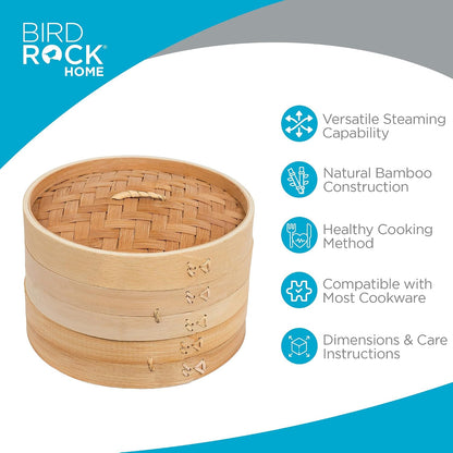 BirdRock Home Bamboo Steamer (Classic Bamboo, 8" Diameter)