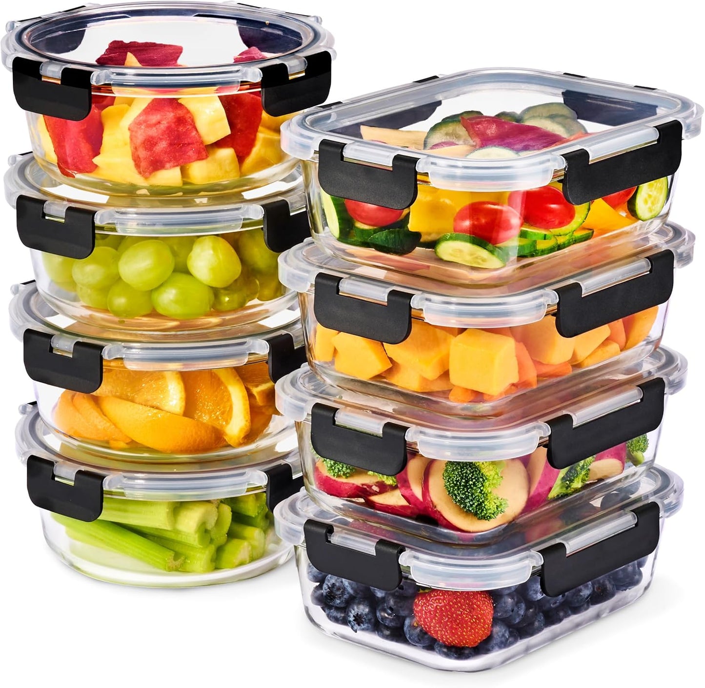 Sorbus 16pc (8 Rectangular 35oz Food Storage Containers and 8 Airtight Lids) – 4.4 Cup Glass Meal Prep Containers, Dishwasher, Freezer, and Oven Safe – Reusable Glass Food Containers for Meal Prep