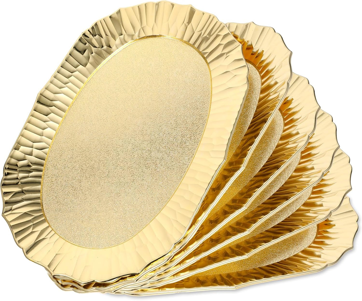 6 Packs Gold Plastic Serving Tray Set, Decorative Plastic Reusable Party Trays Platters for Food, Appetizer Platter, for Dessert Table, Cupcake, Charcuterie(14"x8.5")