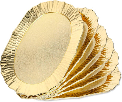 6 Packs Gold Plastic Serving Tray Set, Decorative Plastic Reusable Party Trays Platters for Food, Appetizer Platter, for Dessert Table, Cupcake, Charcuterie(14"x8.5")