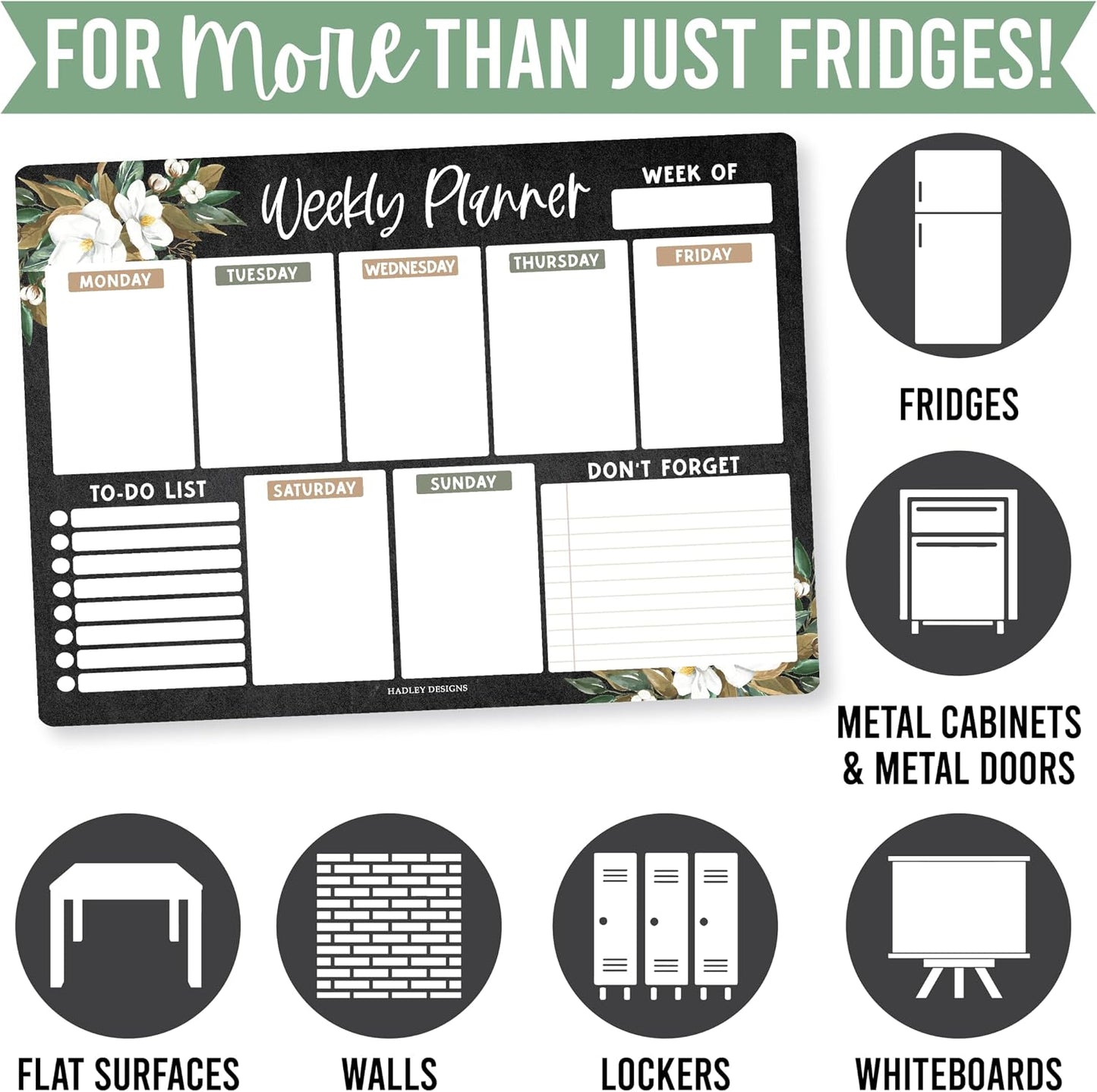 Hadley Designs Weekly Magnetic Calendar for Refrigerator - Dry Erase Board for Fridge, Magnetic Weekly Planner for Kitchen, Reusable Schedule Organizer (Magnolia)
