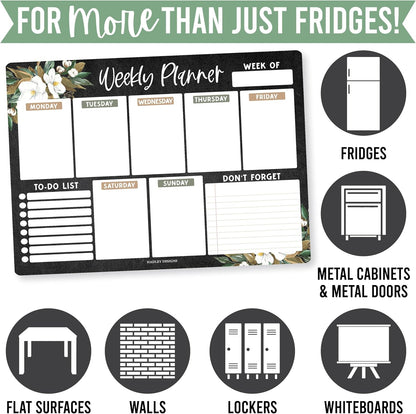 Hadley Designs Weekly Magnetic Calendar for Refrigerator - Dry Erase Board for Fridge, Magnetic Weekly Planner for Kitchen, Reusable Schedule Organizer (Magnolia)