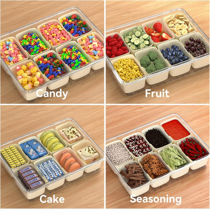 Dimber Snackle Box Container, Divided Serving Tray with Lid and Handle, Adding Cutlery Organizer, 8 Fruit Forks, 2 Spoons, Snackle Box for Sports Events, Candy, Fruits, Snacks,Salad Bar(1-Pack)