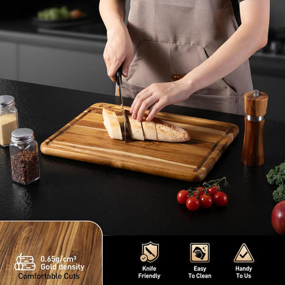 4 Pack Teak Wood Cutting Board Set for Kitchen Heavy Duty Non Toxic Non Slip Solid Thick Wood Haus Chopping Board Extra Large Big Small Meat Best Essential House Warming Hostess Host Gift
