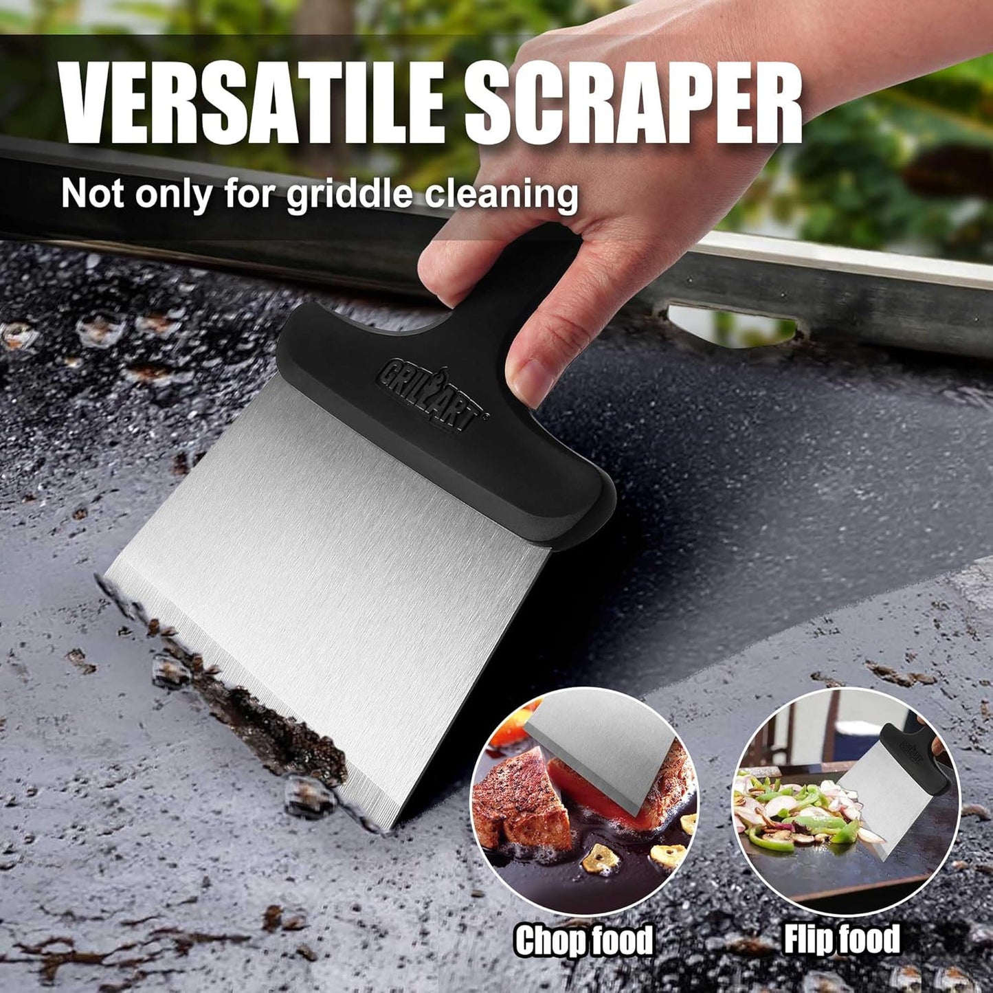 GRILLART Griddle Cleaning Kit for Blackstone, Flat Top Grill Cleaning Kit with Grill Stone, Griddle Scraper, Scouring Pad and Handles, Multifunctional Griddle Accessories for Rusty Grills, Orange