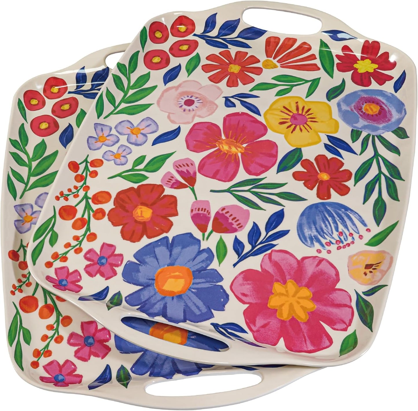 TP Large Serving Trays with Handles, 19" x 12" Melamine Serving Platters for Food, Turkey, Set of 2 Rectangular Trays for Party, Pure White