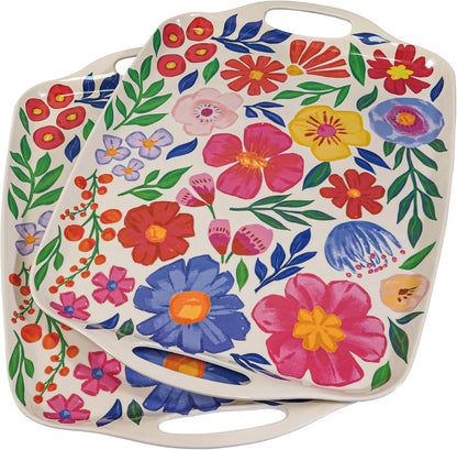 TP Large Serving Trays with Handles, 19" x 12" Melamine Serving Platters for Food, Turkey, Set of 2 Rectangular Trays for Party, Pure White