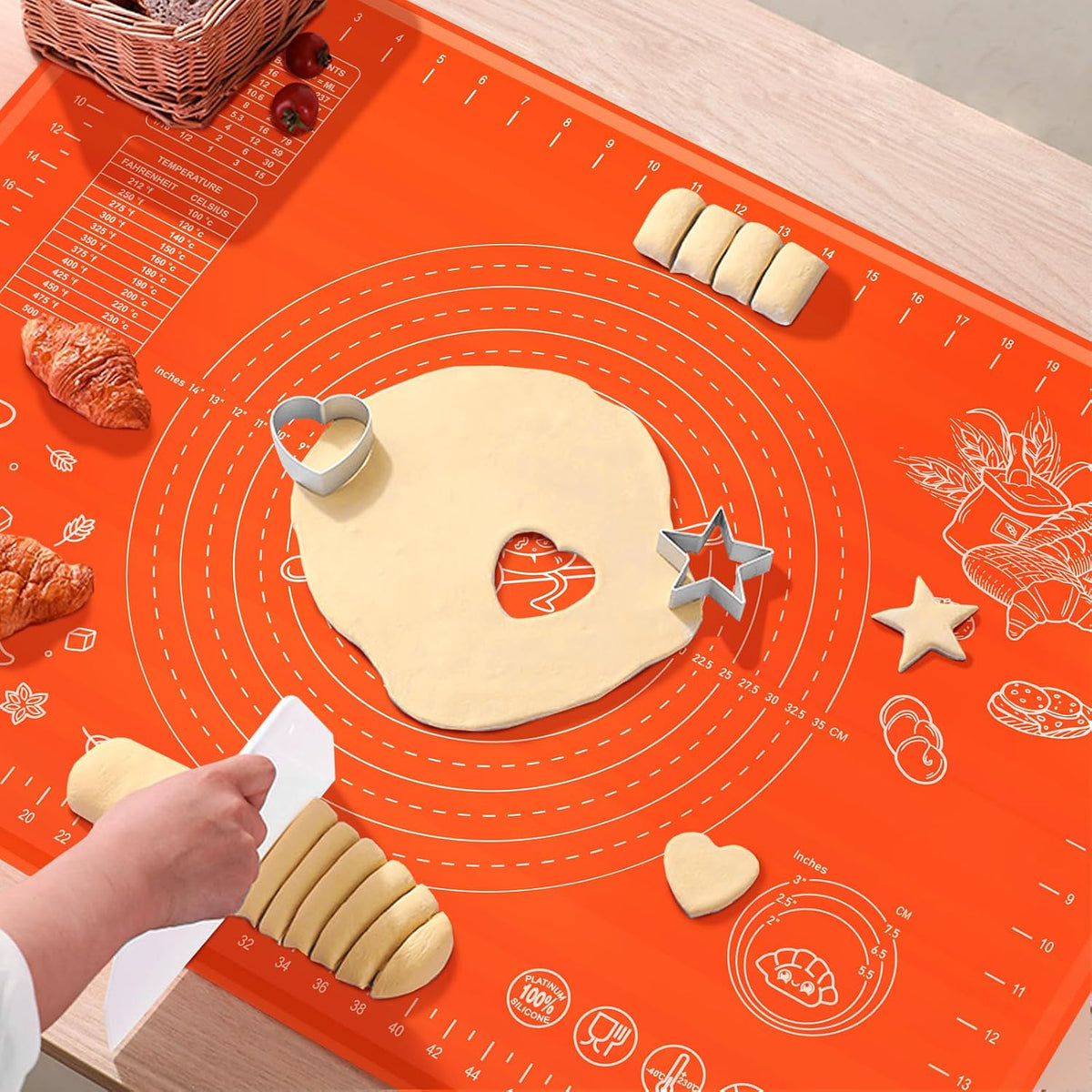 Silicone Baking Mat 28" x 20" Extra Thickness Dough Rolling Mat with Measurements and Edge Heightening, Non-stick Food Grade Silicone Pastry Mat for Pastry, Bread, Cookies, Pizza, Fondant, Pasta-Black