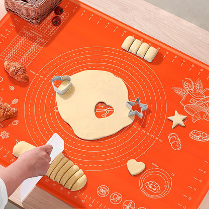 Silicone Baking Mat 28" x 20" Extra Thickness Dough Rolling Mat with Measurements and Edge Heightening, Non-stick Food Grade Silicone Pastry Mat for Pastry, Bread, Cookies, Pizza, Fondant, Pasta-Black