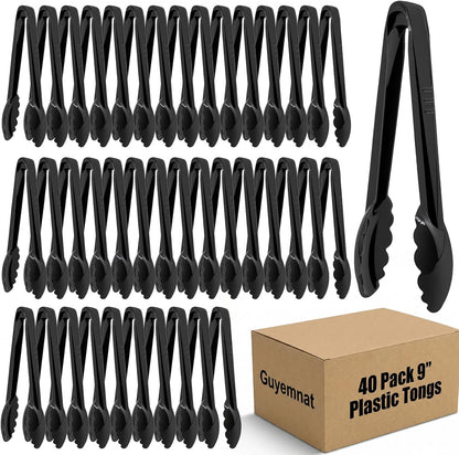 Plastic Serving Tongs, Black Disposable Kitchen Salad Tongs