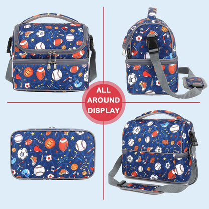 FlowFly Kids Double Decker Cooler Insulated Lunch Bag Large Tote for Boys, Girls, Men, Women, With Adjustable Strap, Unicorn