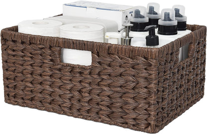 GRANNY SAYS Wicker Storage Baskets for Shelves, Water Hyacinth Basket with Scalloped Edge, Storage Wicker Baskets for Pantry, Large, 2-Pack