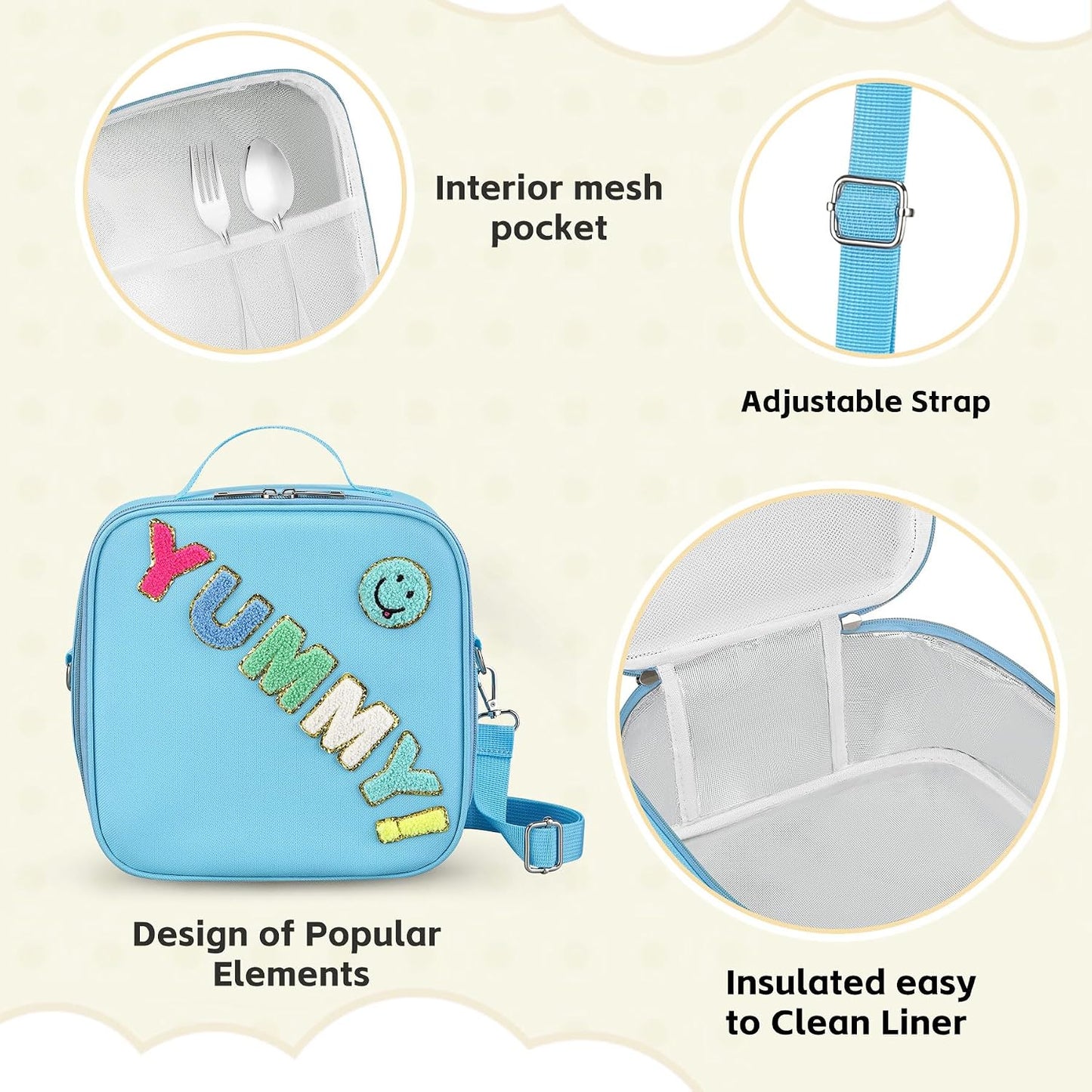 Kids Lunch Box for Kids Insulated Reusable Lunch Bag Tote Durable Children Leak-proof Lunchbox with Adjustable Shoulder Strap for School Daycare Travel Picnic (Navy - 3D Dinosaur)