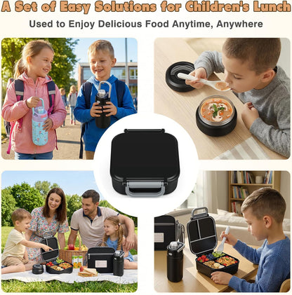 Bento Lunch Box for Kids with 7oz Soup Thermo,Insulated Stainless Steel Kids Water Bottle with Straw and Insulated Lunch Bag,Leak-Proof Lunch Food Container with Ice Pack for School (Purple-Mermaid)