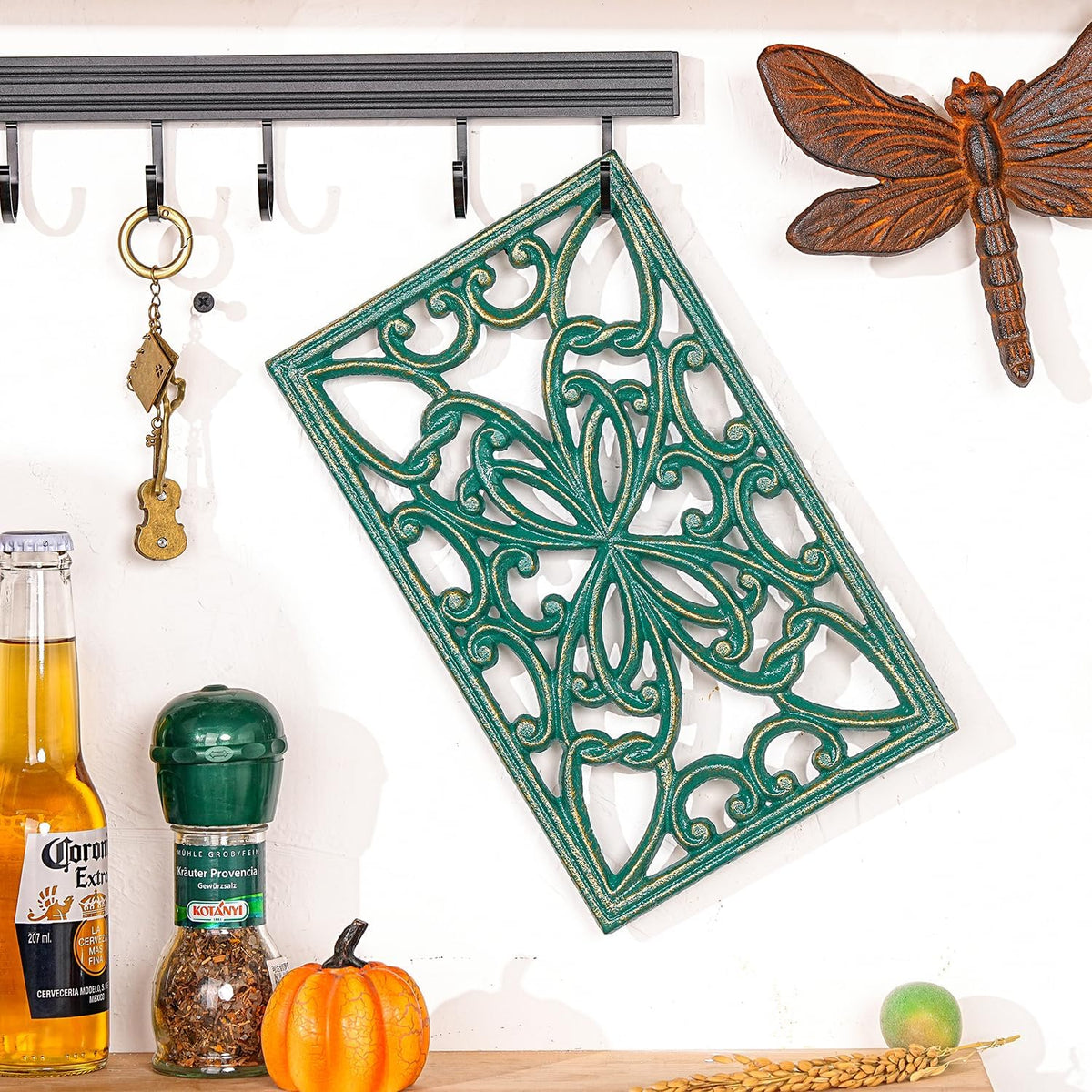 Sungmor 2 Pack Gold Cast Iron Trivets, Rectangle Ornate Scrollwork Trivets