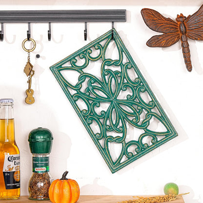 Sungmor 2 Pack Gold Cast Iron Trivets, Rectangle Ornate Scrollwork Trivets