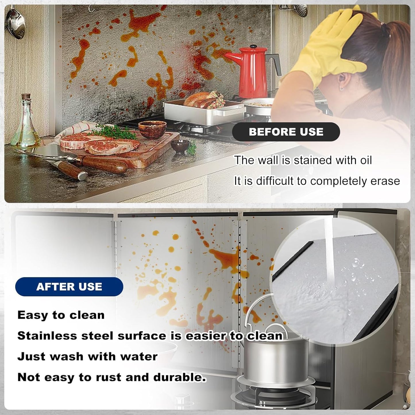 3 Sided Splatter Guard,Foldable Stainless Steel Oil Splatter Screens for Frying,Oil Splash Insulation Board,Nonstick Oil Splatter Guard Stove Heat Insulation Board for Cooking
