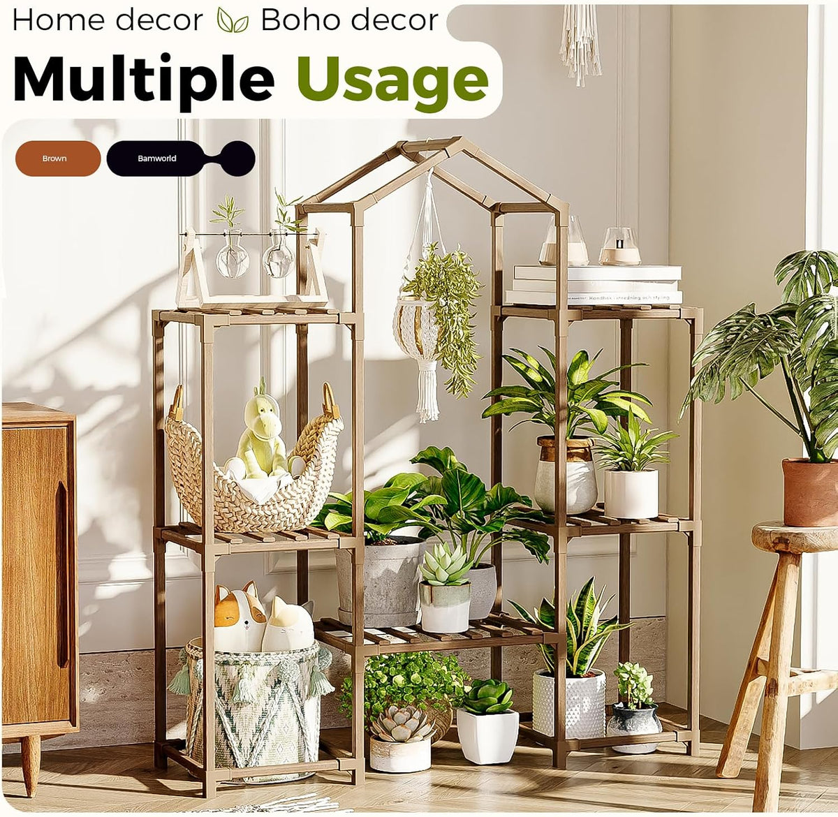 Bamworld Plant Stand Indoor Plant Shelf Outdoor Wood Plant Rack
