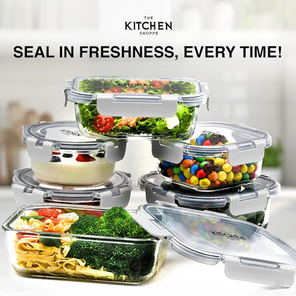KITCHEN SHOPPE 24pc Borosilicate Glass Storage Containers with Airtight Lids | Heavy Duty, Non-Toxic Food Storage Containers for Pantry, Meal Prep, Lunch or Leftovers | Freezer/Oven/Microwave Safe