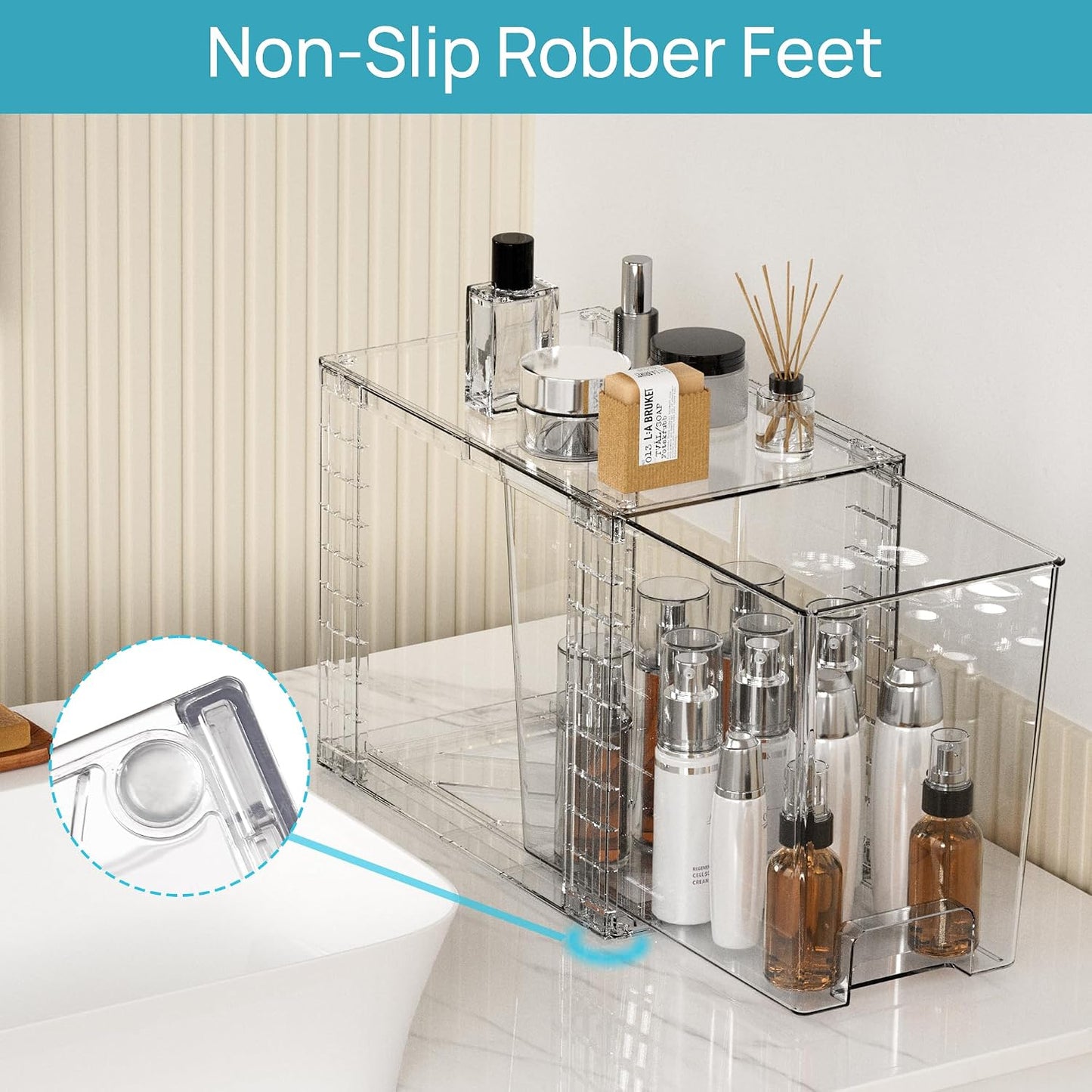 Vtopmart 4Pack Large Stackable Pantry Storage Drawers, Clear Organizer Bins with Handles, Acrylic Drawer Organizers for Kitchen, Pantry, Bathroom Undersink, Cabinet Organization and Storage