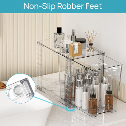 Vtopmart 4Pack Large Stackable Pantry Storage Drawers, Clear Organizer Bins with Handles, Acrylic Drawer Organizers for Kitchen, Pantry, Bathroom Undersink, Cabinet Organization and Storage